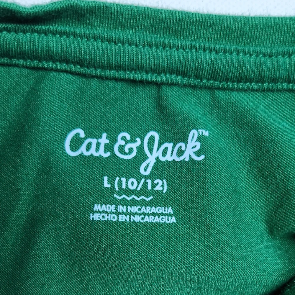 Cat & Jack Girls L 10/12 Green Gold Foil Shamrock St. Patrick’s Day T-Shirt